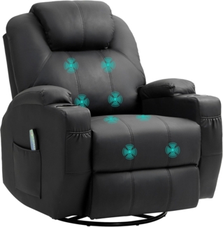 HOMCOM Massagesessel mit Fernbedienung, Drehbarer Fernsehsessel mit Liegefunktion (Ruhesessel, 1-St, Relaxsessel), für Wohnzimmer, Schwarz
