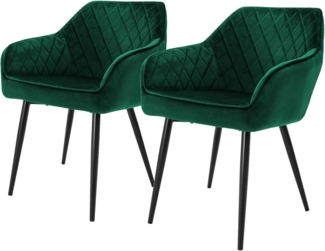 ML-DESIGN Stuhl Esszimmerstühle mit Rücken- & Armlehne moderne Design Küchenstühle (2 St), Polsterstuhl Esstischstühle 2er Set Küchenstuhl Samt Dunkelgrün