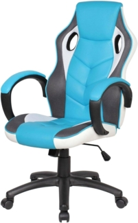 Dmora Sedia Con ruote Caloundra, Poltrona da Gaming Adulto, Sedia da scrivania, 66x61h104/114 cm, Azzurro e Bianco