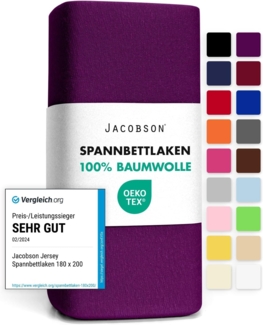 Jacobson Jersey Spannbettlaken Spannbetttuch Baumwolle Bettlaken (90x200-100x200 cm, Royal Lila)
