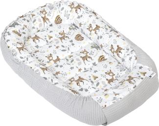 Medi Partners Babynest Kuschelnest Babynestchen 100% Baumwolle Waffle Nestchen Reisebett für Babys Säuglinge 100x60x15cm Sicherer Verschluss (REH mit Grauer Waffle)