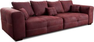 Cavadore Big Sofa Mavericco / Großes Sofa im modernen Design in Lederoptik / Inklusive Rückenkissen und Zierkissen / 287 x 69 x 108 cm (BxHxT) / Mikrofaser Bordeaux (rot)