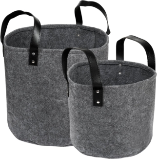 Schramm Aufbewahrungstasche Schramm® 2 Stück Filztaschen mit Kunstledergriffen ø34cm, ø 25cm Filzkorb Holzkorb wählbar in dunkelgrau oder schwarz Filzkorb Zeitungskorb