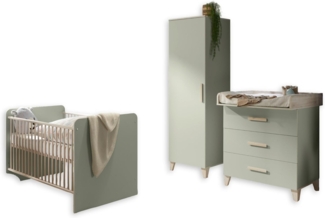 PRIZZI Babyzimmer Komplett-Set in Pastellgrün / Aurum Optik - Babyzimmer Möbel-Set 3-teilig bestehend aus Kleiderschrank, Babybett & Wickelkommode