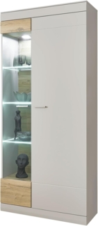 Vitrine Griego in grau matt und Eiche 90 x 199 cm