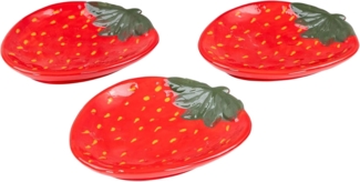 Levandeo® Dekoteller, 3er Set Teller Erdbeere Keramik 16cm Sommer Obst Dekoschale Tischdeko