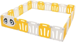 Joyz Laufstall Baby 240×240 cm, Laufgitter faltbar, Panda-Design, Weiß-Gelb, Absperrgitter mit Tür und Lernuhr, Playpen aus Kunststoff, Babyzaun, Kinderlaufstall Innen/Außen, Krabbelgitter für Kinder