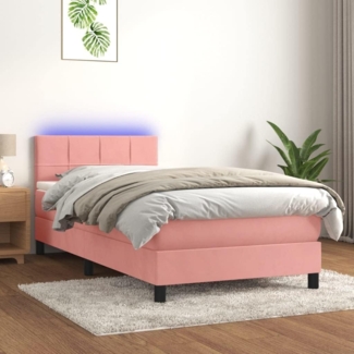 vidaXL Boxspringbett mit Matratze & LED Rosa 100x200 cm Samt 3134392