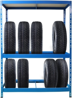 KARAT Schwerlastregale für Garage, Keller, Werkstatt - Steckregal - Weitspannregal - Lagerregal - Kellerregal - Eckregal - Reifenregal - Gitterregal (Reifenregal - Blau, 180 x 130 x 50 cm)