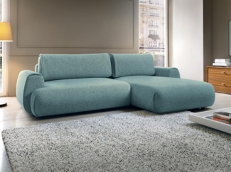 Vente-unique - Ecksofa mit Schlaffunktion - Ecke rechts - melierter Stoff - Blau - MONELIA