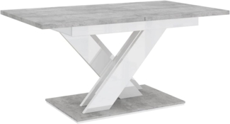 MEBLINI Esstisch Ausziehbar - 140-180x80x75cm - BRONX - Betonoptik/Weiß Hochglanz - Esszimmertisch Modern - Küchentisch - Säulentisch - Ausziehtisch - Dining Table