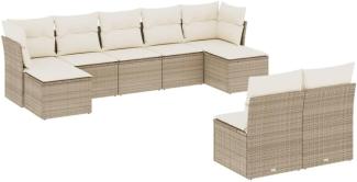 vidaXL 9-tlg. Garten-Sofagarnitur mit Kissen Beige Poly Rattan 3218268