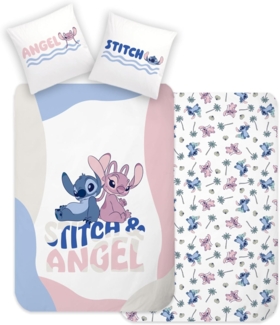 MTOnlinehandel Bettwäsche Biber, Lilo & Stitch "Wave" in 135x200 + 80x80 cm, Disney, 100% Baumwolle, 2 teilig, Wende-Motiv kuschelig und warm
