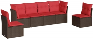 vidaXL 6-tlg. Garten-Sofagarnitur mit Kissen Braun Poly Rattan 3217374