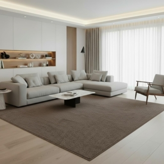 Fashion4Home Teppich Wohnzimmer – Einfarbig Teppich, Uni Teppich fürs Kinderzimmer, Schlafzimmer, Arbeitszimmer, Büro, Flur und Küche - Kurzflor Teppich Braun-Taupe, Größe: 200x290 cm