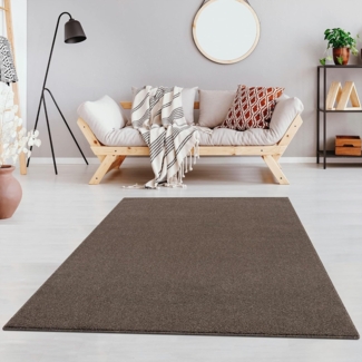 Fashion4Home Teppich Wohnzimmer – Einfarbig Teppich, Uni Teppich fürs Kinderzimmer, Schlafzimmer, Arbeitszimmer, Büro, Flur und Küche - Kurzflor Teppich Braun-Taupe, Größe: 200x290 cm