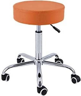 QUIRUMED Hocker mit Chromgestell, 5 Räder, Stahl, orange Farbe, Kunstlederpolsterung, hochdichte Polsterung, leicht, höhenverstellbar, bis zu 150 kg