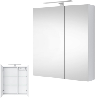 Planetmöbel Spiegelschrank Badezimmer 60cm Weiß, Badezimmerschrank mit Spiegel und LED Beleuchtung, Badespiegel mit Schrank