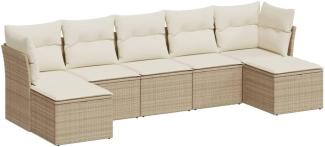 vidaXL 7-tlg. Garten-Sofagarnitur mit Kissen Beige Poly Rattan 3218028