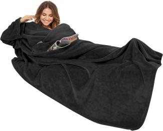 Gözze - Premium Kuscheldecke mit Ärmeln und Brusttasche, 150 x 240 cm - Schwarz