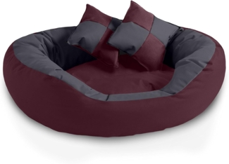 BedDog® 4in1 Hundebett SABA, Wende-Hunde-Kissen oval-rund, großes Hundekörbchen, abwischbares Hundebett mit Rand L, CHERRY-ROCK (bordeaux/grau)