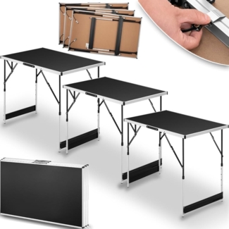 BAKAJI Set mit 3 multifunktionalen Klapptischen für Außenbereich, Tische mit 4 verstellbaren Höhen und Tragegriff, Verstellbarer Campingtisch für Picknick, Outdoor, Camping, Traglast 30 kg (schwarz)