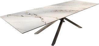 Outdoortisch Edge 300x100 cm Keramik Calacatta Luxe Weiß-Gold-Grau Kreuzgestell Rechteck Edelstahl