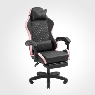 MARS GAMING MGC-X, Ergonomischer Gaming-Stuhl, Kunstleder, Verstellbare Rückenlehne und Höhe, Dynamische Armlehnen, Nacken- und Lendenkissen, Bürostuhl mit Ausziehbarer Fußstütze, Rosa