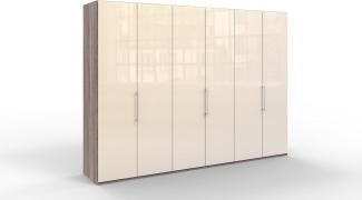 WIEMANN Loft Kleiderschrank, Schlafzimmerschrank, Gleittürenschrank, Drehtürenschrank, Glas magnolie, Trüffeleiche, Holz, B/H/T 300 x 216 x 58 cm