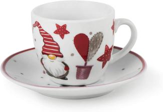 Excelsa Gnomo Christmas Set aus 6 EspressoTasse mit Untertassenn, Porzellan