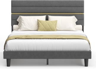 VASAGLE Doppelbettgestell, Bettgestell, passend für 160 x 200 cm Matratze, verstellbares gepolstertes Kopfteil, Bettrahmen, Metall, Massivholz