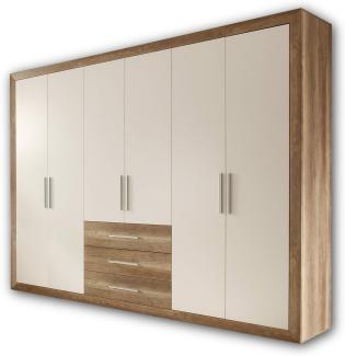 Stella Trading FERNANDO Schlichter Kleiderschrank 6-türig - Vielseitiger Drehtürenschrank in Monument Oak Optik, Weiß - 298 x 225 x 59 cm (B/H/T)