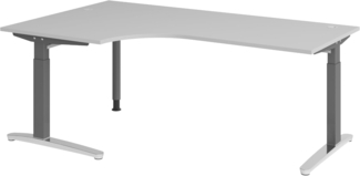 bümö Eckschreibtisch höhenverstellbar 200x120 cm in grau, Metallgestell in graphit/alu - Schreibtisch groß, Bürotisch höhenverstellbarer, Büroschreibtisch & Computertisch PC Tisch Büro, X82-5-GC