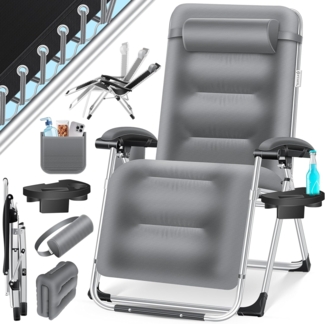 KESSER® Sonnenliege Liegestuhl, klappbare Gartenliege extra breit & Wetterfest, Belastbar 200kg, Ergonomisches Polster, verstellbare Rückenlehne inkl. Nackenkissen, Getränkehalter & Armpolster Grau, Liege (Basic)