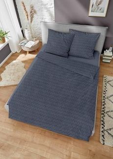 Dormisette Fein Flanell Bettwäsche 135x200 Zickzack blau marine uni 1034-52