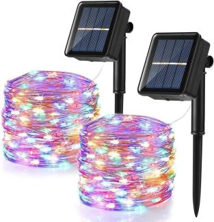 [2 Stück] Solar Lichterkette Aussen, BrizLabs 12M 120 LED Bunt Weihnachten Lichterkette Außen Kupferdraht Solarlichterkette 8 Modi Wasserdicht Innen Sternen für Garten Party Terrasse Hochzeit Deko