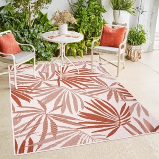 payé In- & Outdoor-Teppich - Rot Creme - 120x170 cm - Wendeteppich - Florales Muster - Wetterbeständig für Balkon Terrasse - Indoor Teppiche Wohnzimmer Küche