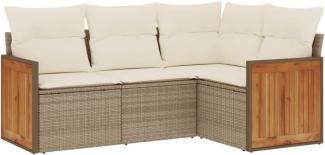 vidaXL 4-tlg. Garten-Sofagarnitur mit Kissen Beige Poly Rattan 3260014