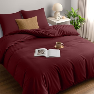 Utopia Bedding Bettwäsche 200x200 Set - Mikrofaser Bettbezug 200x200 cm + 2 Kissenbezüge 80x80 cm - Burgund