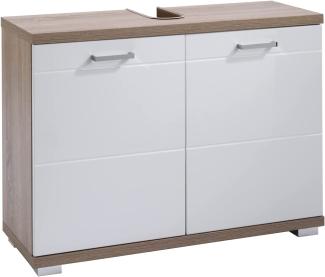 byLIVING Waschbeckenunterschrank NEBRASKA / Waschtisch Unterschrank stehend, in Sonoma Eiche Hochglanz weiß lackiert / 2-türig / B 80, H 59, T 31,5 cm