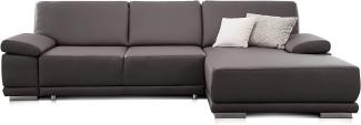 CAVADORE Ecksofa Corianne mit Schlaffunktion / Bettsofa in L-Form im modernen Design, inkl. Armteilverstellung und Longchair / 282 x 80 x 162 / Kunstleder, grau