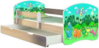 Kinderbett Jugendbett mit einer Schublade und Matratze Sonoma mit Rausfallschutz Lattenrost ACMA II 140x70 160x80 180x80 (30 Dino, 180x80 + Bettkasten)