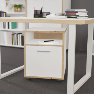 FORTE Rollcontainer in Weiß/ Artisan Eiche - 49,8x64,6x52,2cm (BxHxT)