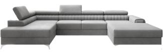 Designer Sofa Collina mit Schlaf- und Klappfunktion Samt Hellgrau Links