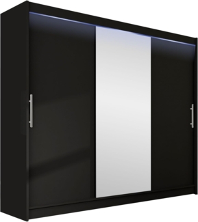 Kleiderschrank Aston I 250, mit RGB LED Beleuchtung, Farbe: Schwarz / Spiegel