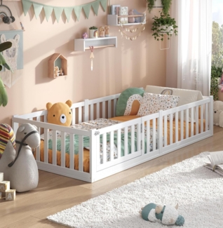 Alavya Home® Kinderbett Bodenbett "TITAN" mit Tür aus Buche FSC® 100% zertifiziert, Bodenbett 120x200 cm inkl. Rausfallschutz & Lattenrost