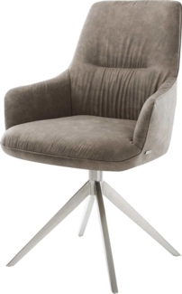 Drehstuhl Zelia-Flex mit Armlehnen Mikrofaser Taupe Vintage Kreuzgestell breit Edelstahl 360° drehbar Wippfunktion Taschenfederkern