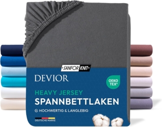Devior Spannbettlaken Heavy aus 100% Baumwolle mit 160 g/m² - Blickdicht mit Einlaufschutz, Jersey, Gummizug: Rundumgummizug, Laken bis 15cm Matratzenhöhe - Spannbettlaken 140 x 200 cm Blickdicht