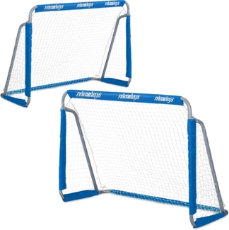 Relaxdays Fußballtor, 2er Set, Eisen, 110 x 150 x 75 cm, Blau