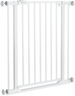 Hauck Treppenschutzgitter Türschutzgitter Clear Step 2, für Breiten 75-80 cm, Ultra Flache Schwelle, ohne Bohren, Einhändiges Beidseitiges Öffnen, Manueller Schließmechanismus, Metall (White)